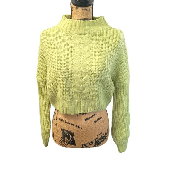 Princess Polly lime cropped sweater, size S/M, cable knit, high mock collar - Picture 1 of 4